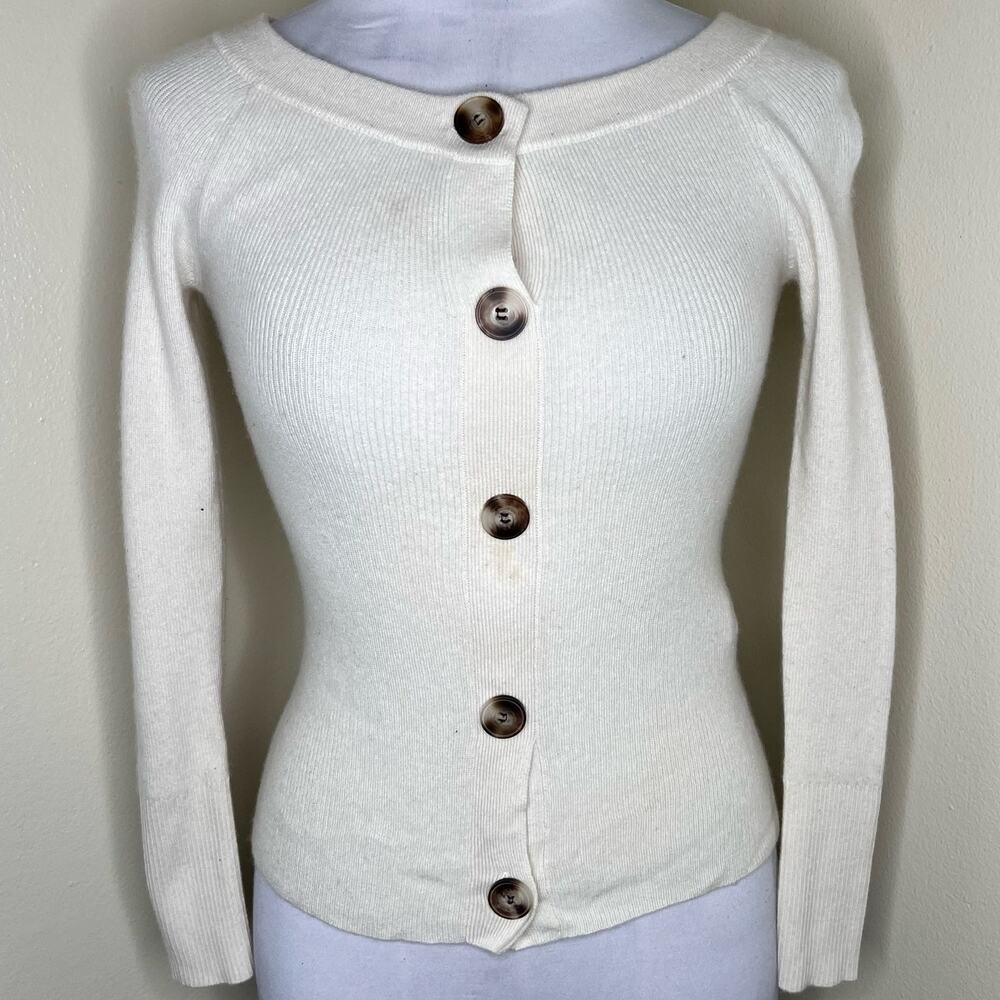NAADAM Wool & Cashmere Sweater Cardigan Small Cream Ribbed Knit Button Front